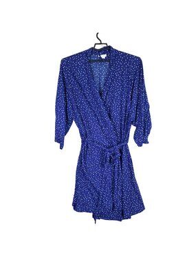 Womens Dreams & Co Blue Polka Dot Wrap Dress Tie Waist 100% Polyester Size 4X